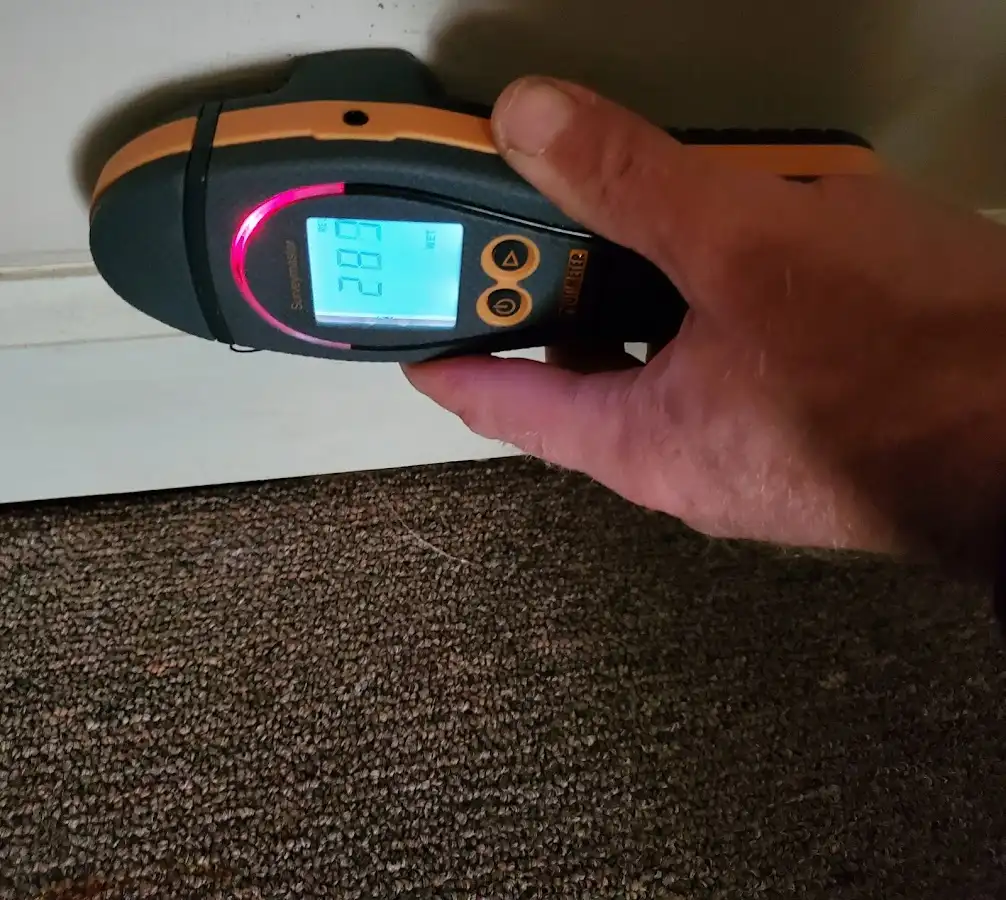 Moisture detection at baseboard during Sewage Cleanup & Sanitation in Lander